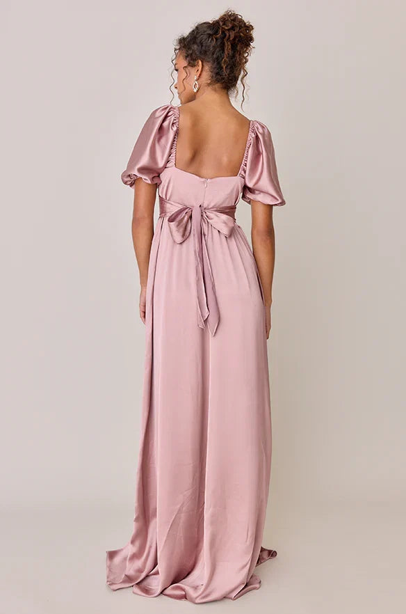 A-Line Square Neck Short Sleeve Floor-Length Prom Dress