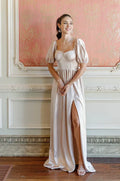 Fashion A-Line Square Neck Short Sleeve Floor-Length Prom Dress