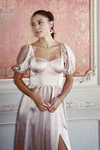 Fashion A-Line Square Neck Short Sleeve Floor-Length Prom Dress