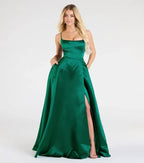 A-Line Square Neck Sleeveless Lace-Up Sweep/Brush Train Prom Dress