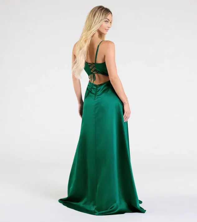 A-Line Square Neck Sleeveless Lace-Up Sweep/Brush Train Prom Dress