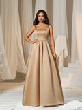 A-Line Square Neck Sleeveless Up Floor-Length Prom Dress