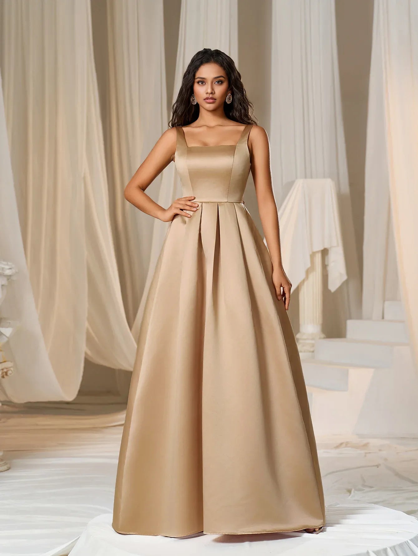 A-Line Square Neck Sleeveless Up Floor-Length Prom Dress