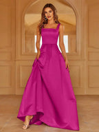 A-Line Square Neck Sleeveless Up Floor-Length Prom Dress