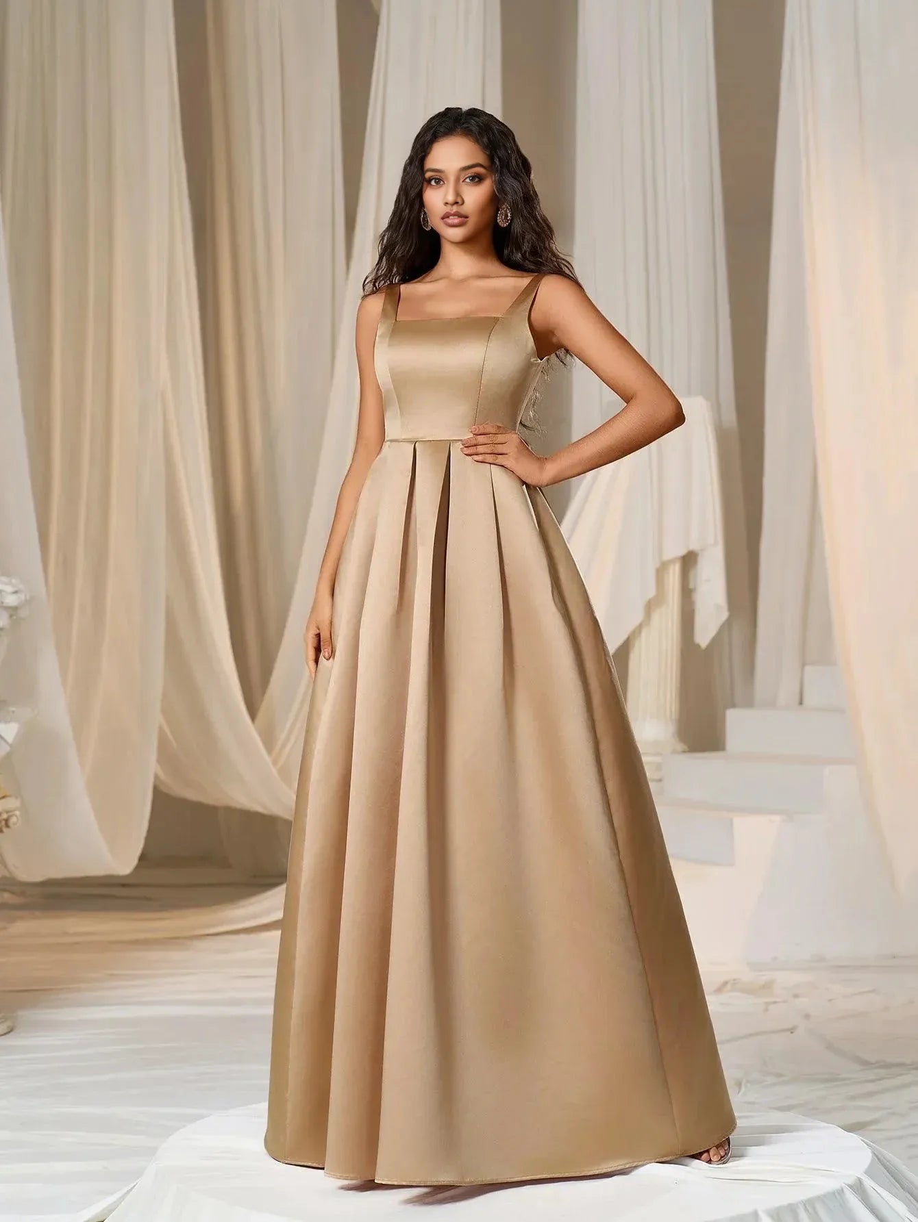A-Line Square Neck Sleeveless Up Floor-Length Prom Dress