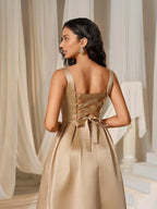 A-Line Square Neck Sleeveless Up Floor-Length Prom Dress