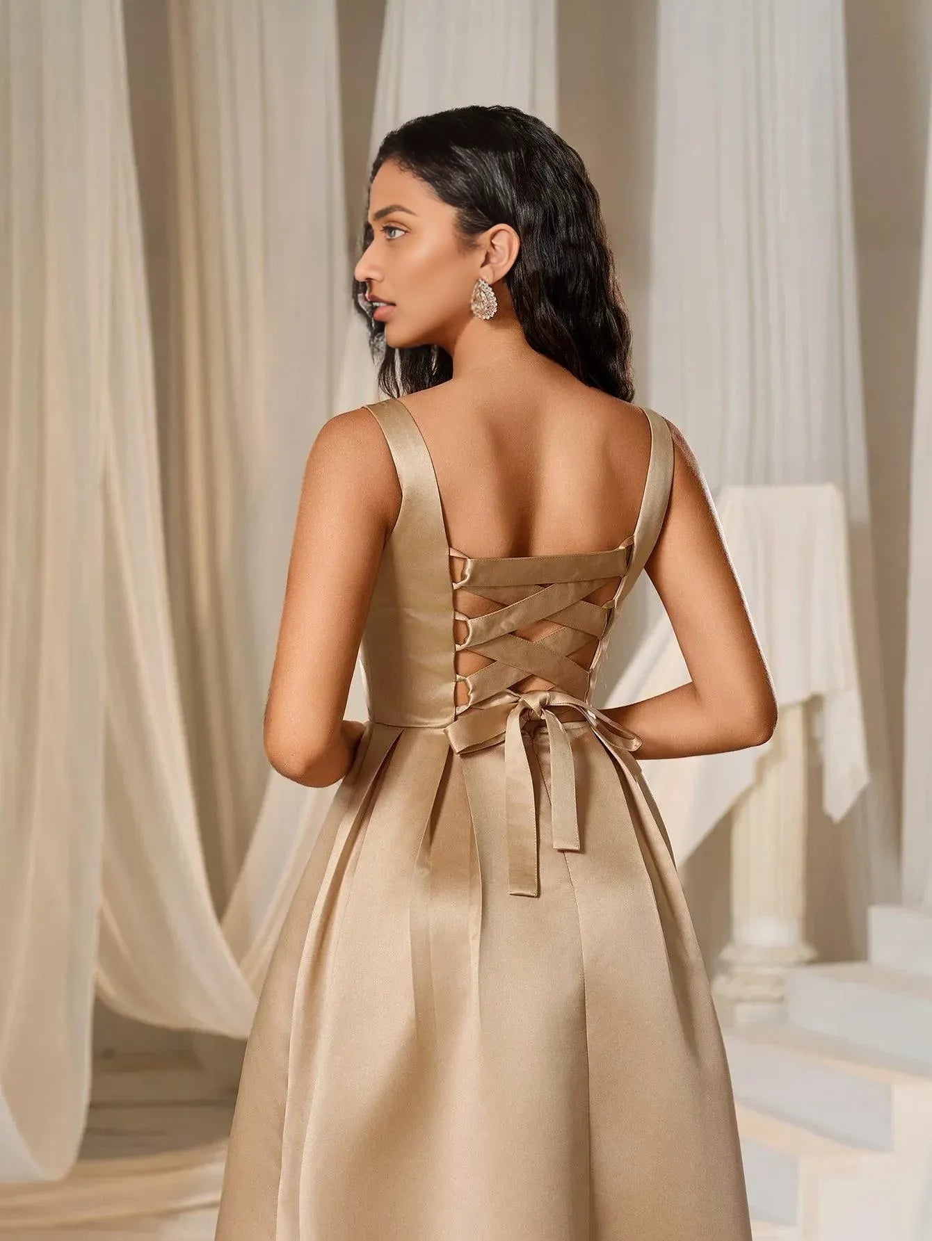 A-Line Square Neck Sleeveless Up Floor-Length Prom Dress