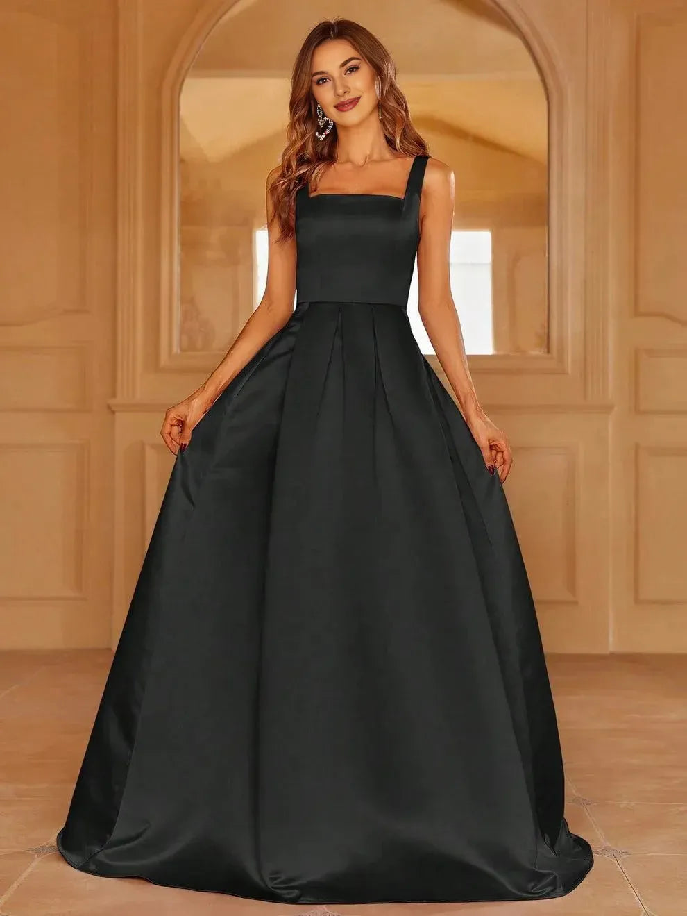 A-Line Square Neck Sleeveless Up Floor-Length Prom Dress