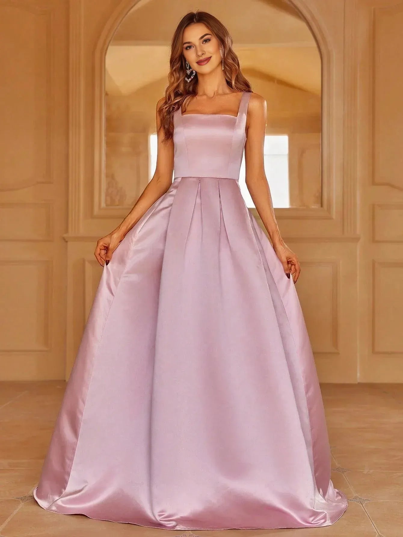 A-Line Square Neck Sleeveless Up Floor-Length Prom Dress