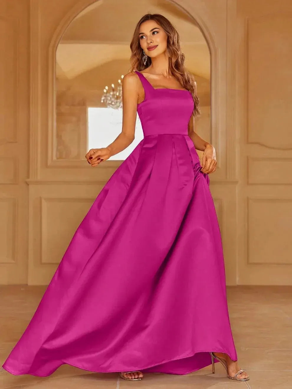A-Line Square Neck Sleeveless Up Floor-Length Prom Dress