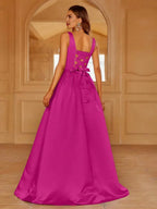 A-Line Square Neck Sleeveless Up Floor-Length Prom Dress