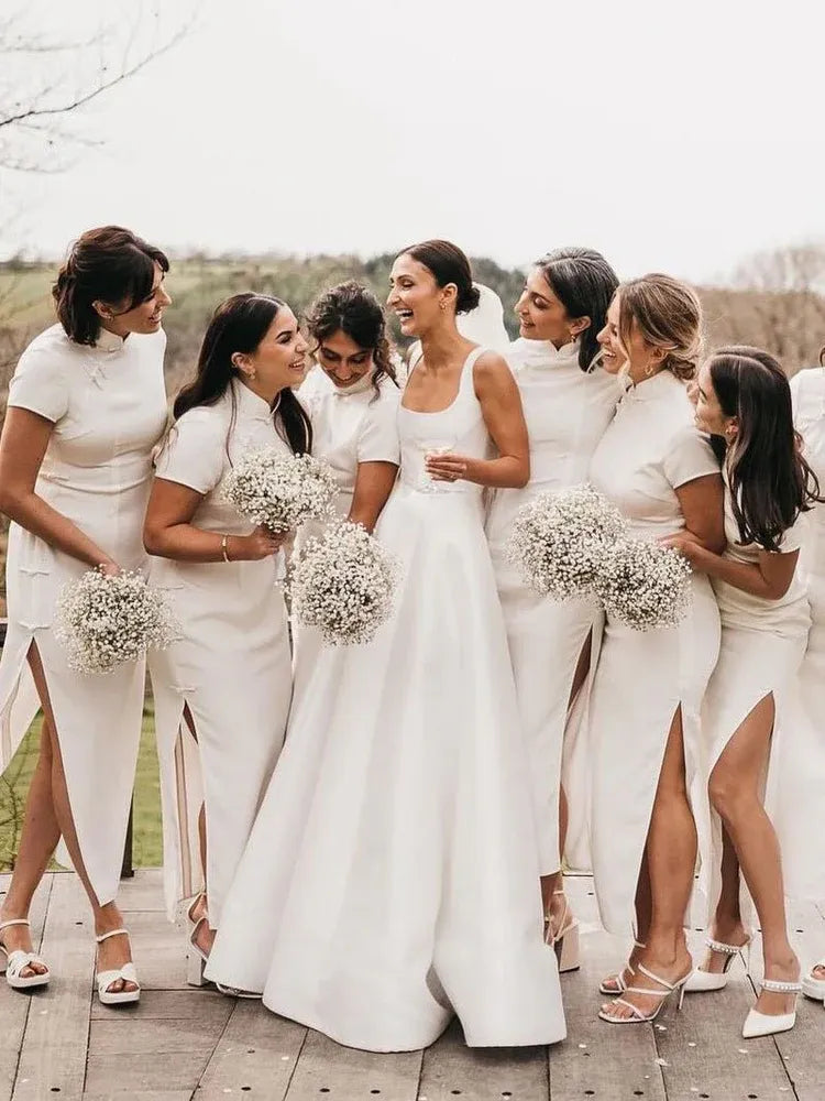 A-Line Square Neck Sleeveless Pleated Sweep Train Wedding Dress