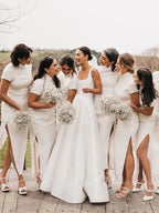 A-Line Square Neck Sleeveless Pleated Sweep Train Wedding Dress