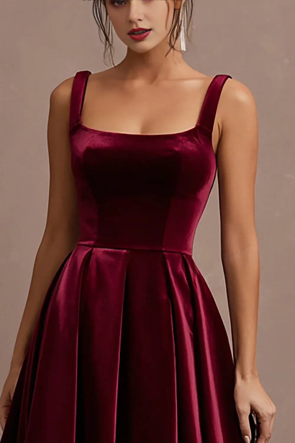 A-Line Square Neck Sleeveless Tea-Length Prom Dress