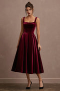 A-Line Square Neck Sleeveless Tea-Length Prom Dress