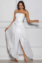 A-Line Strapless Sleeveless Backless Ankle-Length Wedding Dress