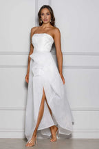 A-Line Strapless Sleeveless Backless Ankle-Length Wedding Dress