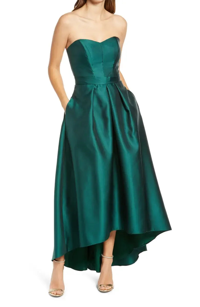A-Line Strapless Sleeveless High/Low-Length Prom Dress