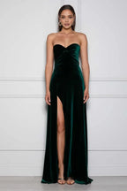 A-Line Strapless Sleeveless Sweep/Brush Train Prom Dress