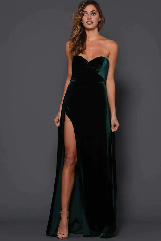 A-Line Strapless Sleeveless Sweep/Brush Train Prom Dress