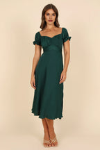 A-Line Sweetheart Neck Short Sleeve Tea-Length Prom Dress