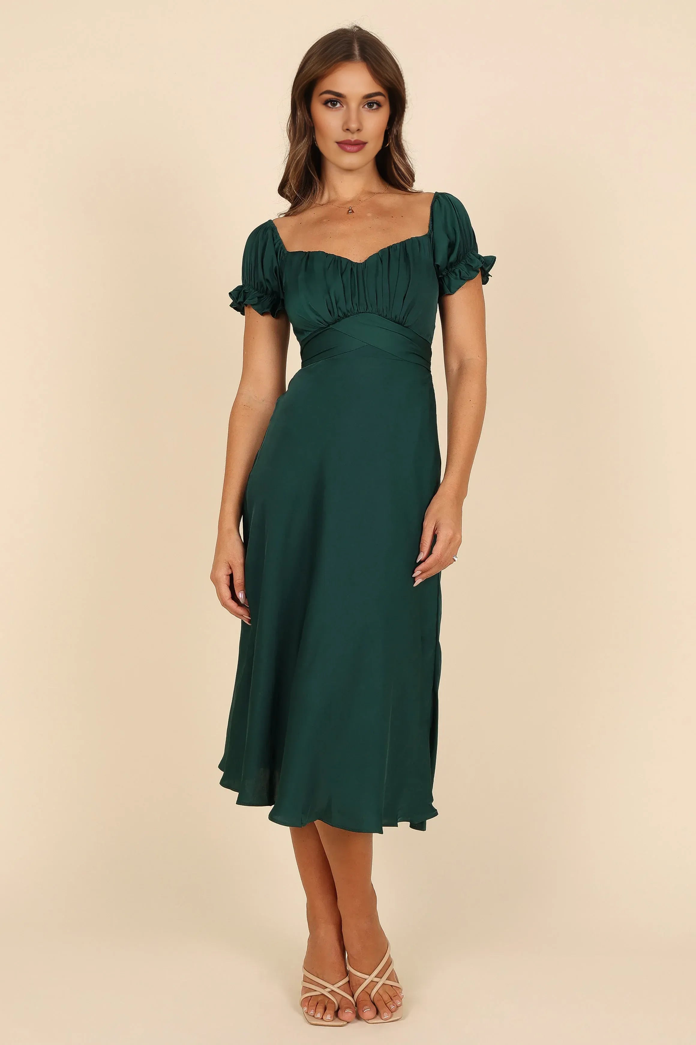A-Line Sweetheart Neck Short Sleeve Tea-Length Prom Dress