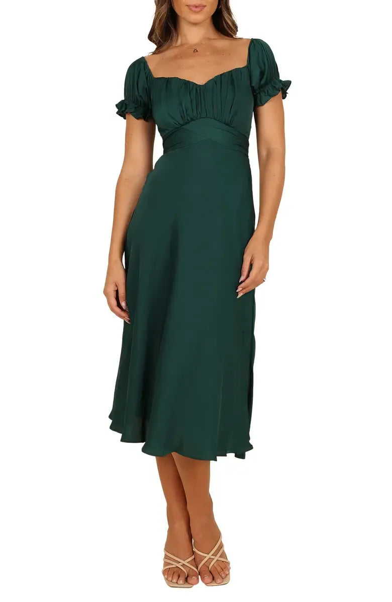 A-Line Sweetheart Neck Short Sleeve Tea-Length Prom Dress