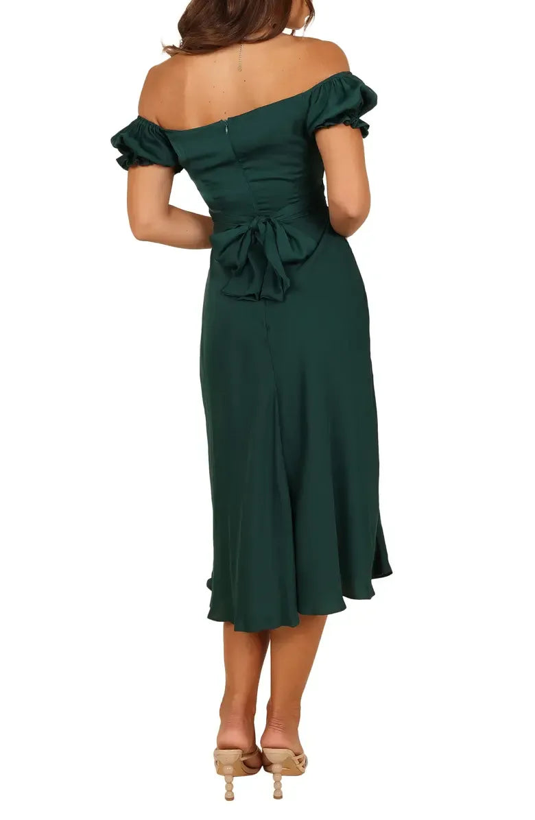 A-Line Sweetheart Neck Short Sleeve Tea-Length Prom Dress