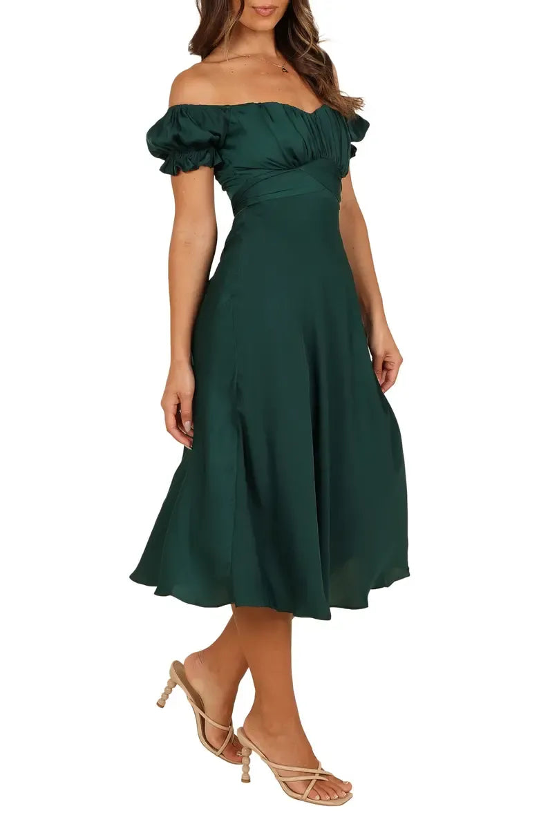A-Line Sweetheart Neck Short Sleeve Tea-Length Prom Dress