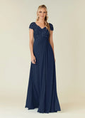 A-Line V-Neck Cap Sleeves Keyhole Floor-Length Mother of the Bride Dress
