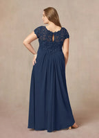 A-Line V-Neck Cap Sleeves Keyhole Floor-Length Plus Size Mother of the Bride Dress