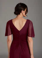 A-Line V-Neck Flutter Sleeve Back Zip Floor-Length Mother of the Bride Dress