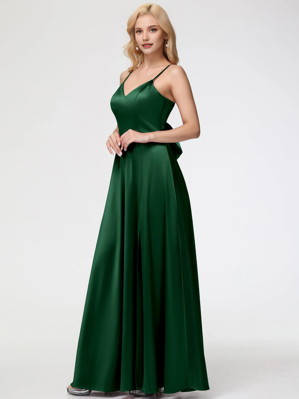 A-Line V-Neck Sleeveless Back Zip Floor Length Prom Dress