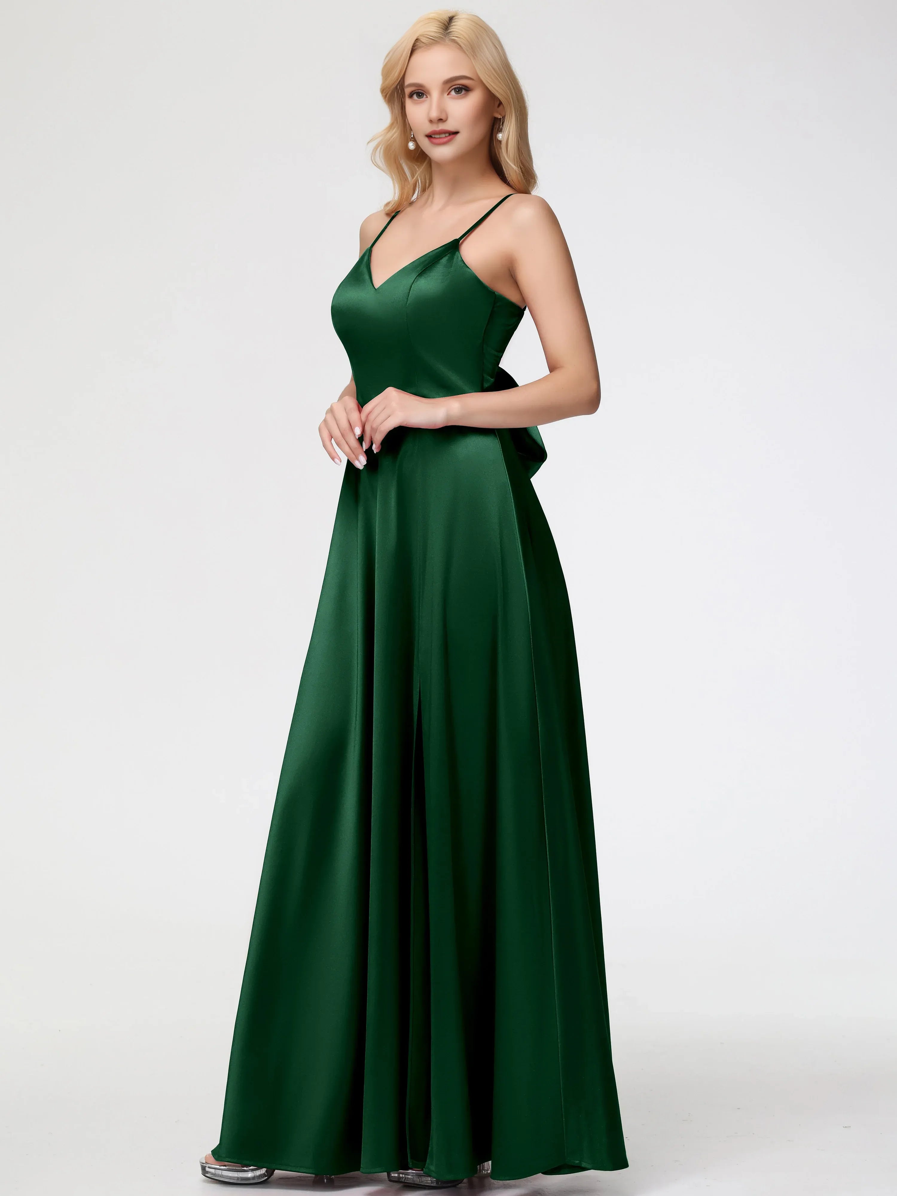 A-Line V-Neck Sleeveless Back Zip Floor Length Prom Dress