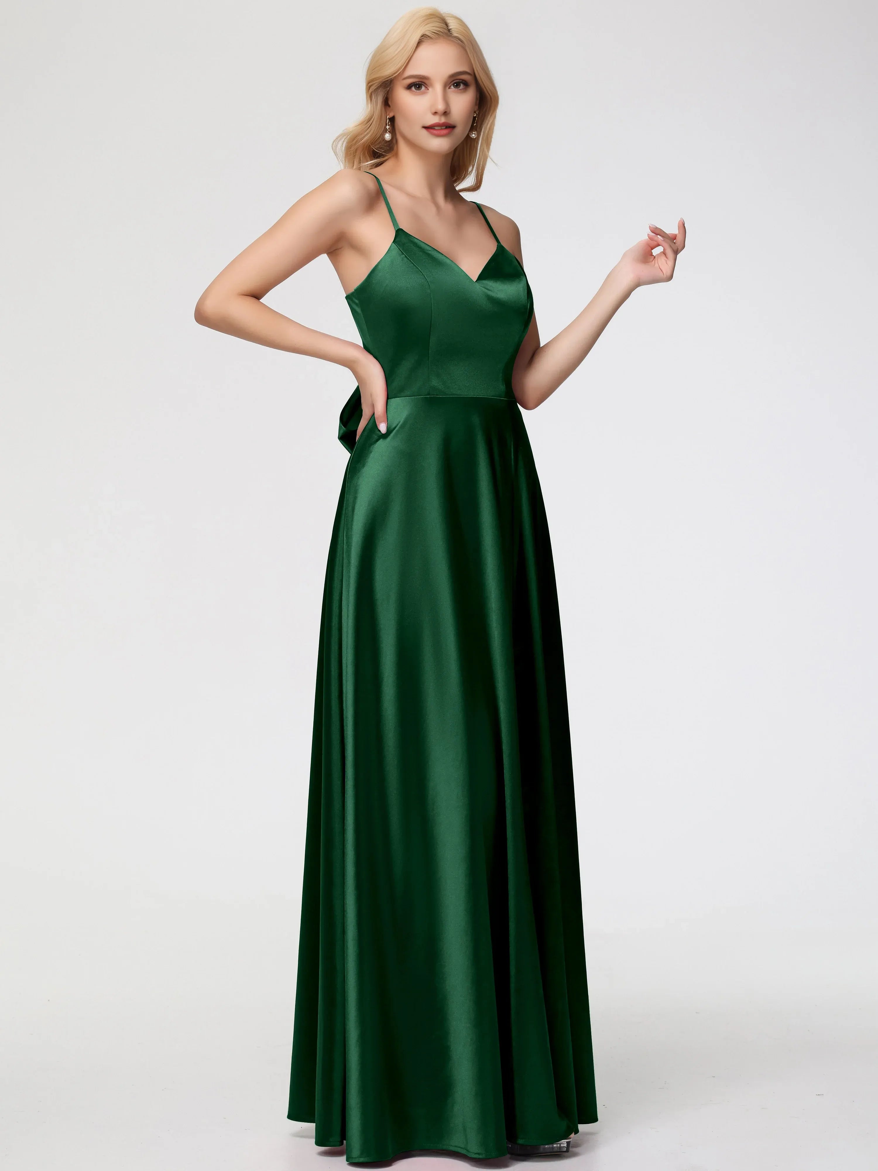 A-Line V-Neck Sleeveless Back Zip Floor Length Prom Dress