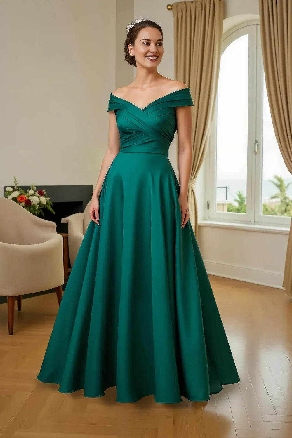 A-Line V-Neck Sleeveless Ruffles Floor-Length Mother of the Bride Dress