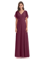 A-Line V-neck Short Sleeves Floor-Length Mother of the Bride Dress