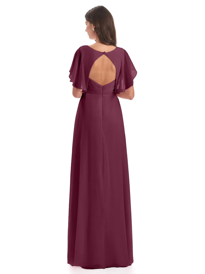 A-Line V-neck Short Sleeves Floor-Length Mother of the Bride Dress