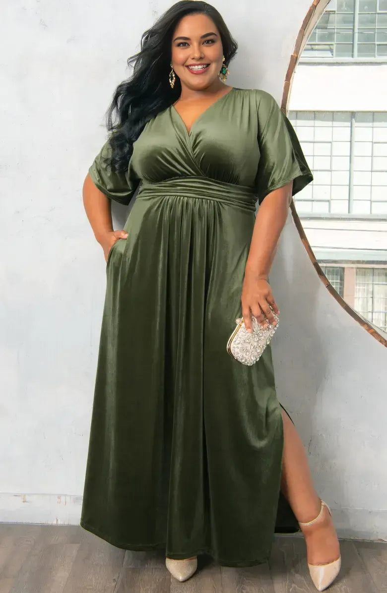 A-Line V-neck Short Sleeves Floor-Length Plus Size Mother of the Bride Dress