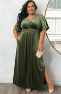A-Line V-neck Short Sleeves Floor-Length Plus Size Mother of the Bride Dress