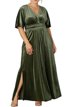 A-Line V-neck Short Sleeves Floor-Length Plus Size Mother of the Bride Dress