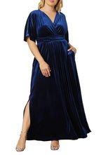 A-Line V-neck Short Sleeves Floor-Length Plus Size Mother of the Bride Dress