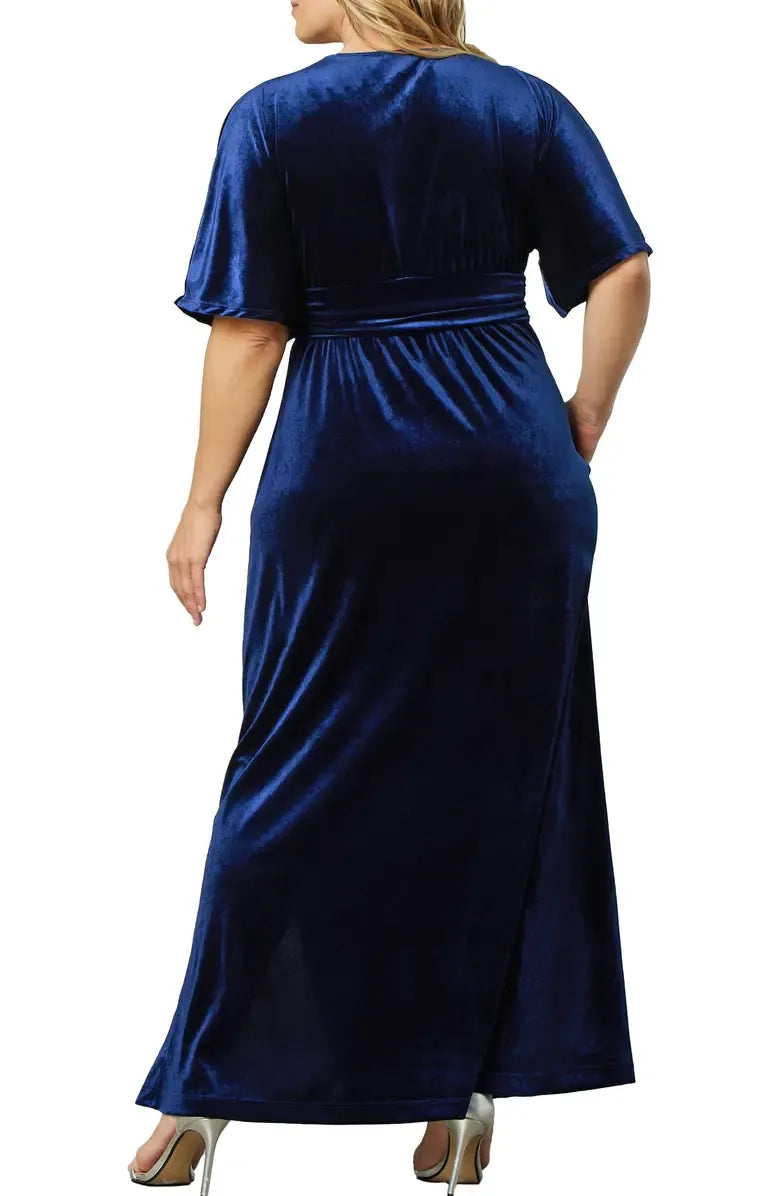 A-Line V-neck Short Sleeves Floor-Length Plus Size Mother of the Bride Dress