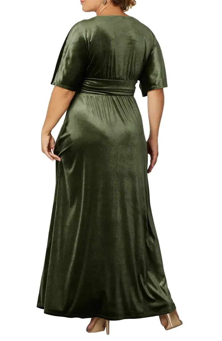 A-Line V-neck Short Sleeves Floor-Length Plus Size Mother of the Bride Dress