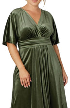 A-Line V-neck Short Sleeves Floor-Length Plus Size Mother of the Bride Dress