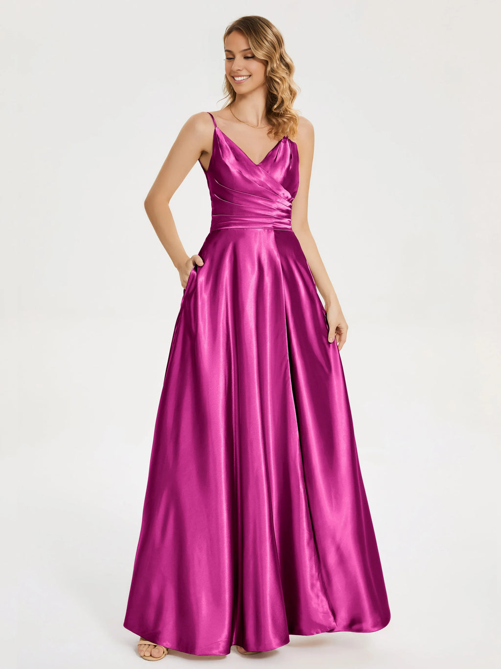 A-Line V-neck Sleeveless Up Floor-Length Prom Dress