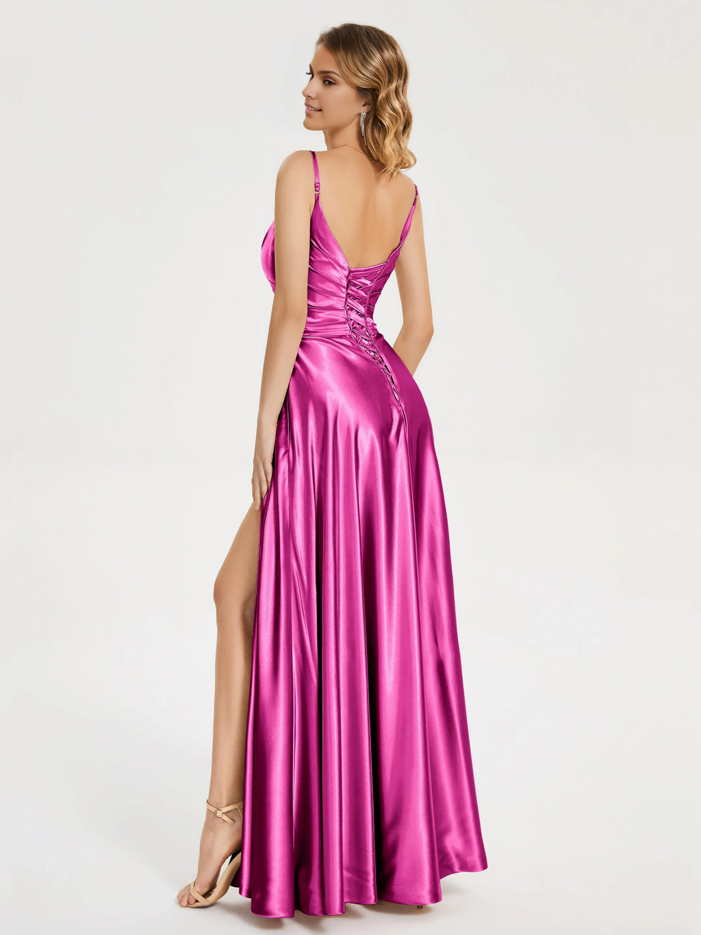 A-Line V-neck Sleeveless Up Floor-Length Prom Dress