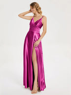 A-Line V-neck Sleeveless Up Floor-Length Prom Dress
