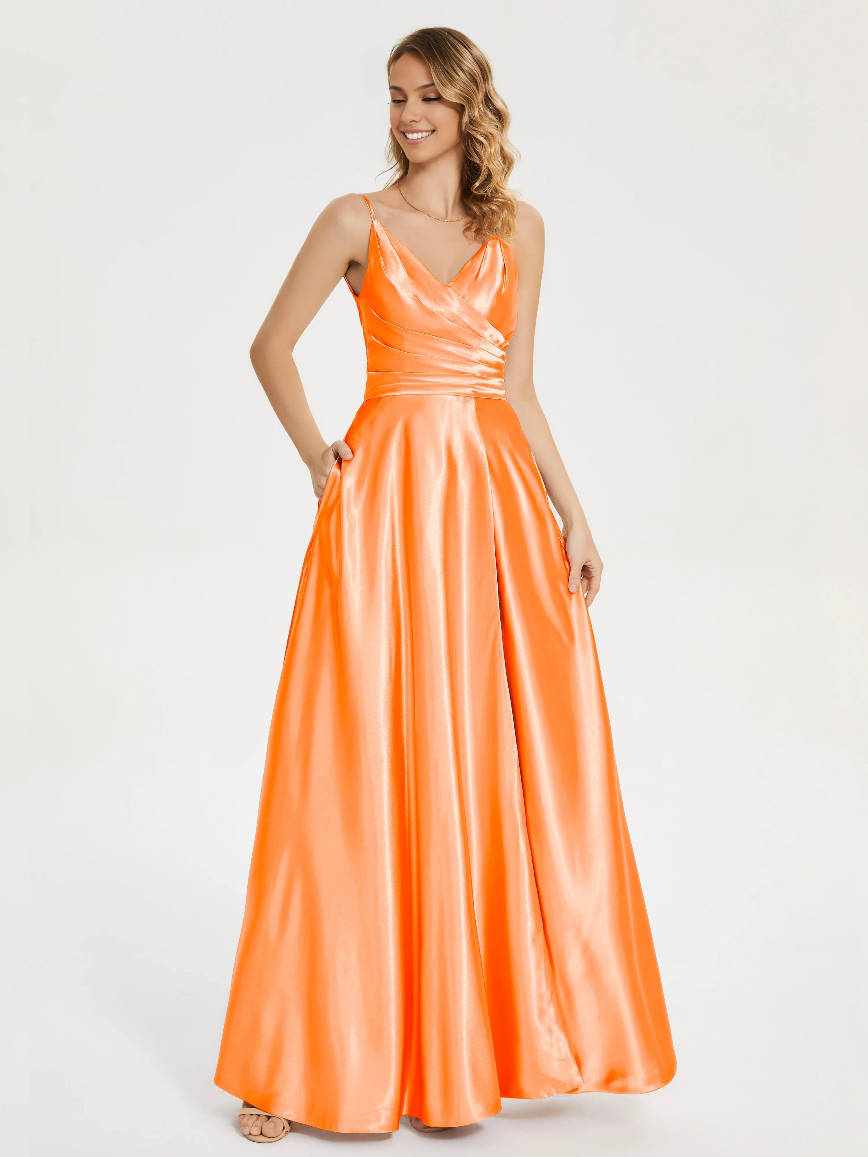 A-Line V-neck Sleeveless Up Floor-Length Prom Dress