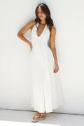 A-Line V Halter Neck Sleeveless Open Back Ankle-Length Cocktail Dress